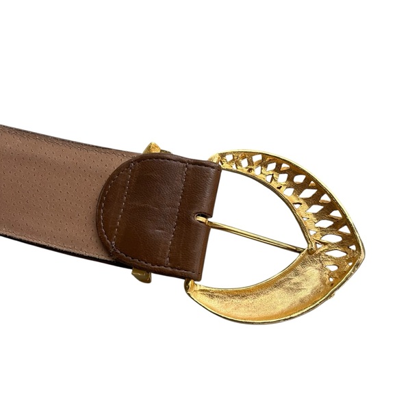 Carlisle Womens Size Medium Brown Leather Gold Black Horn Buckle Waist Belt 1665 - Picture 8 of 13